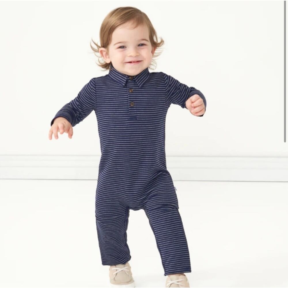 Little Sleepies PLAY | Classic Navy Stripe Long Sleeve Polo Romper 3-6M